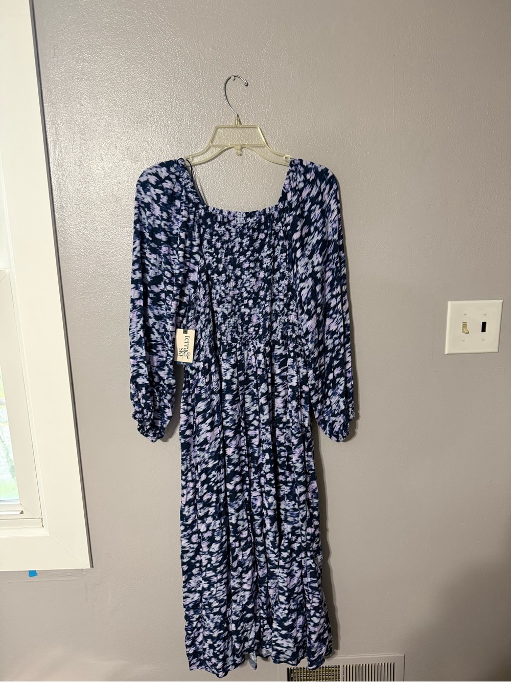 Terra & Sky Navy with Lavender Floral Midi Dress